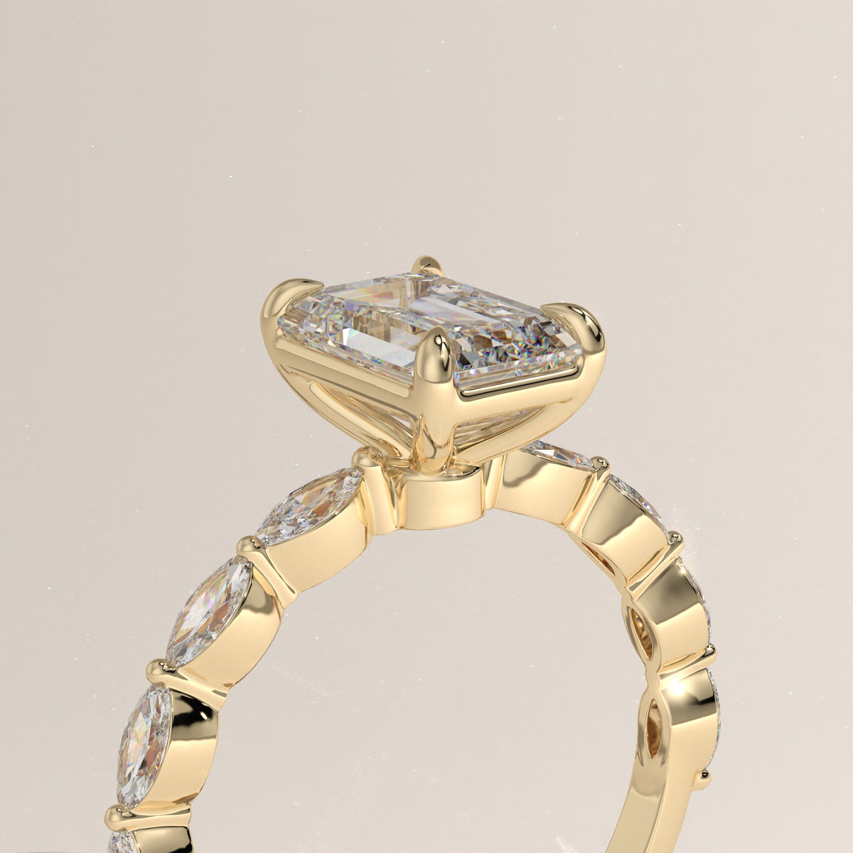 2ct Emerald Cut Lab-Grown Diamond Engagement Ring with Marquise Diamond Band – Sage