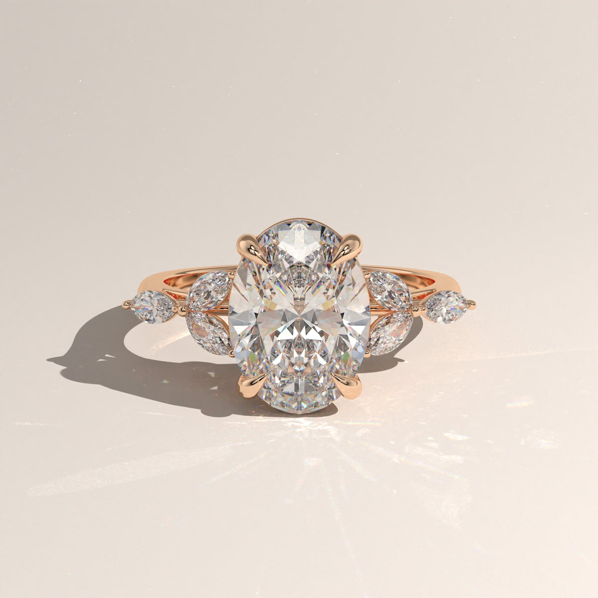3.19ct Oval Lab-Grown Diamond Engagement Ring with Marquise Side Stones – Maria