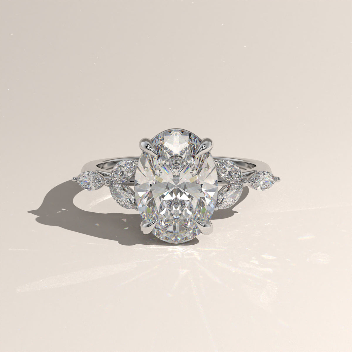 3.19ct Oval Lab-Grown Diamond Engagement Ring with Marquise Side Stones – Maria