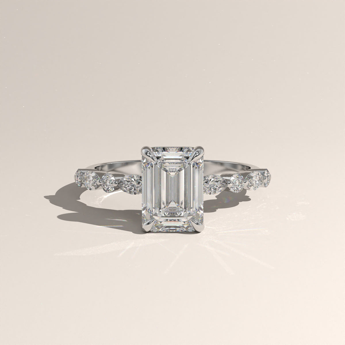 2ct Emerald Cut Lab-Grown Diamond Engagement Ring with Marquise & Round Side Stones – Ariel