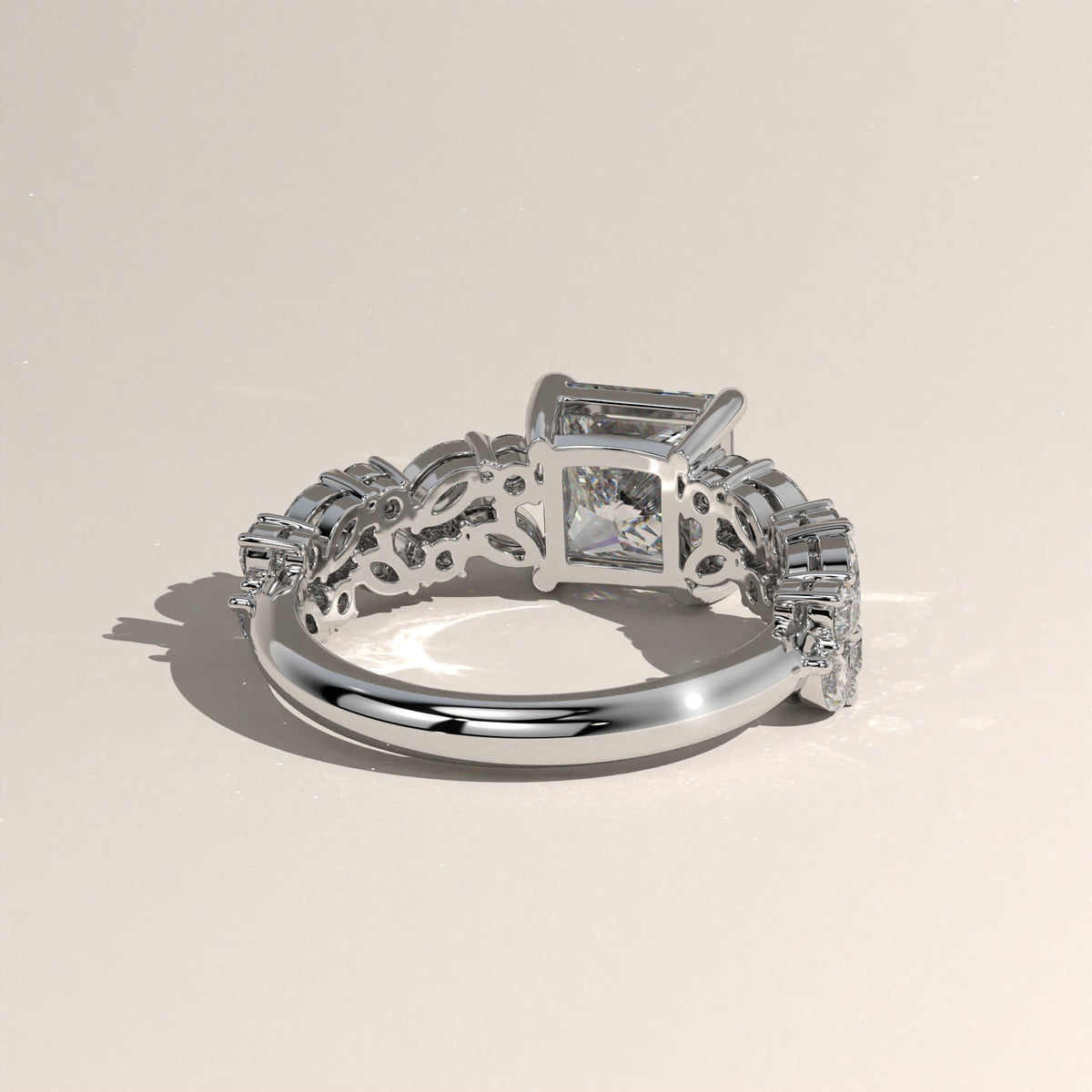 2.51ct Princess Cut Lab-Grown Diamond Engagement Ring with Marquise & Round Side Stones – Vienna