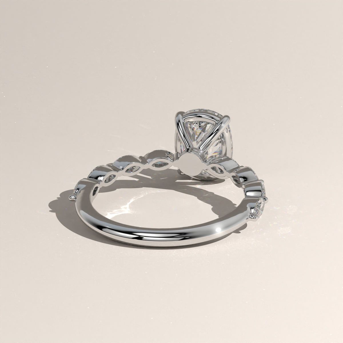 3ct Cushion Cut Lab-Grown Diamond Engagement Ring with Marquise Diamond Band – Fern