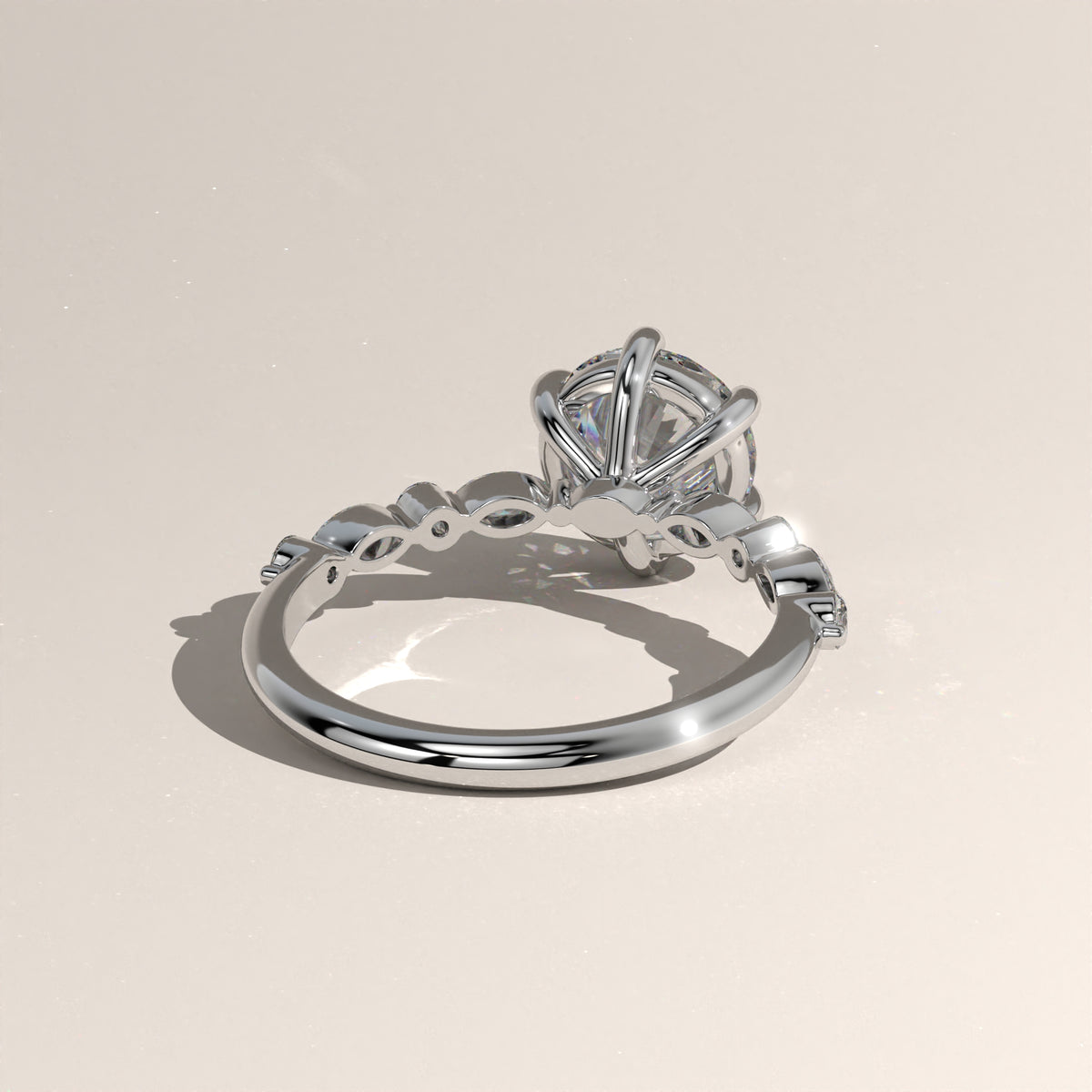 2ct Round Lab-Grown Diamond Engagement Ring with Marquise & Round Side Stones – Ayla