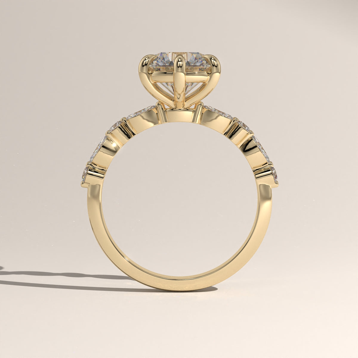 2ct Round Lab-Grown Diamond Engagement Ring with Marquise & Round Side Stones – Ayla