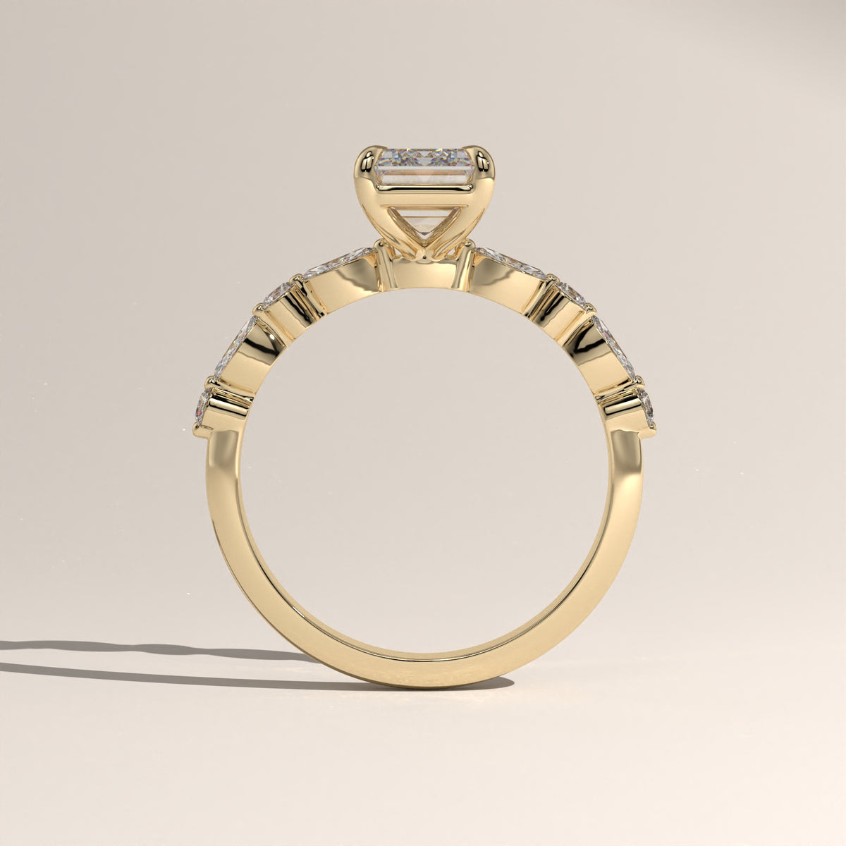2ct Emerald Cut Lab-Grown Diamond Engagement Ring with Marquise & Round Side Stones – Ariel