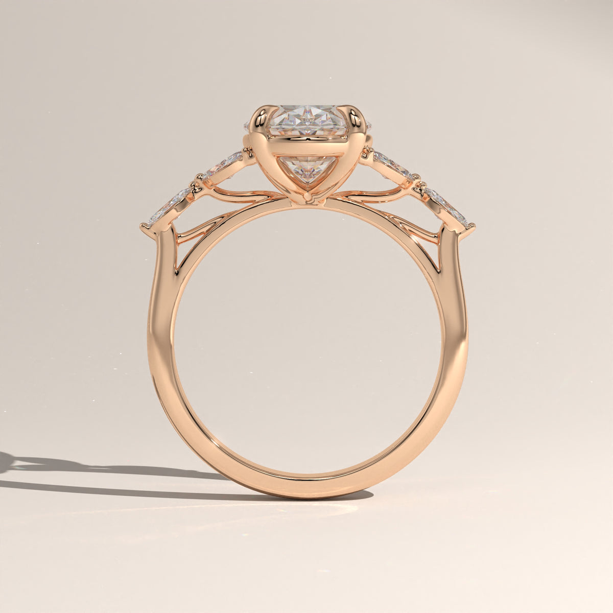 3.19ct Oval Lab-Grown Diamond Engagement Ring with Marquise Side Stones – Maria