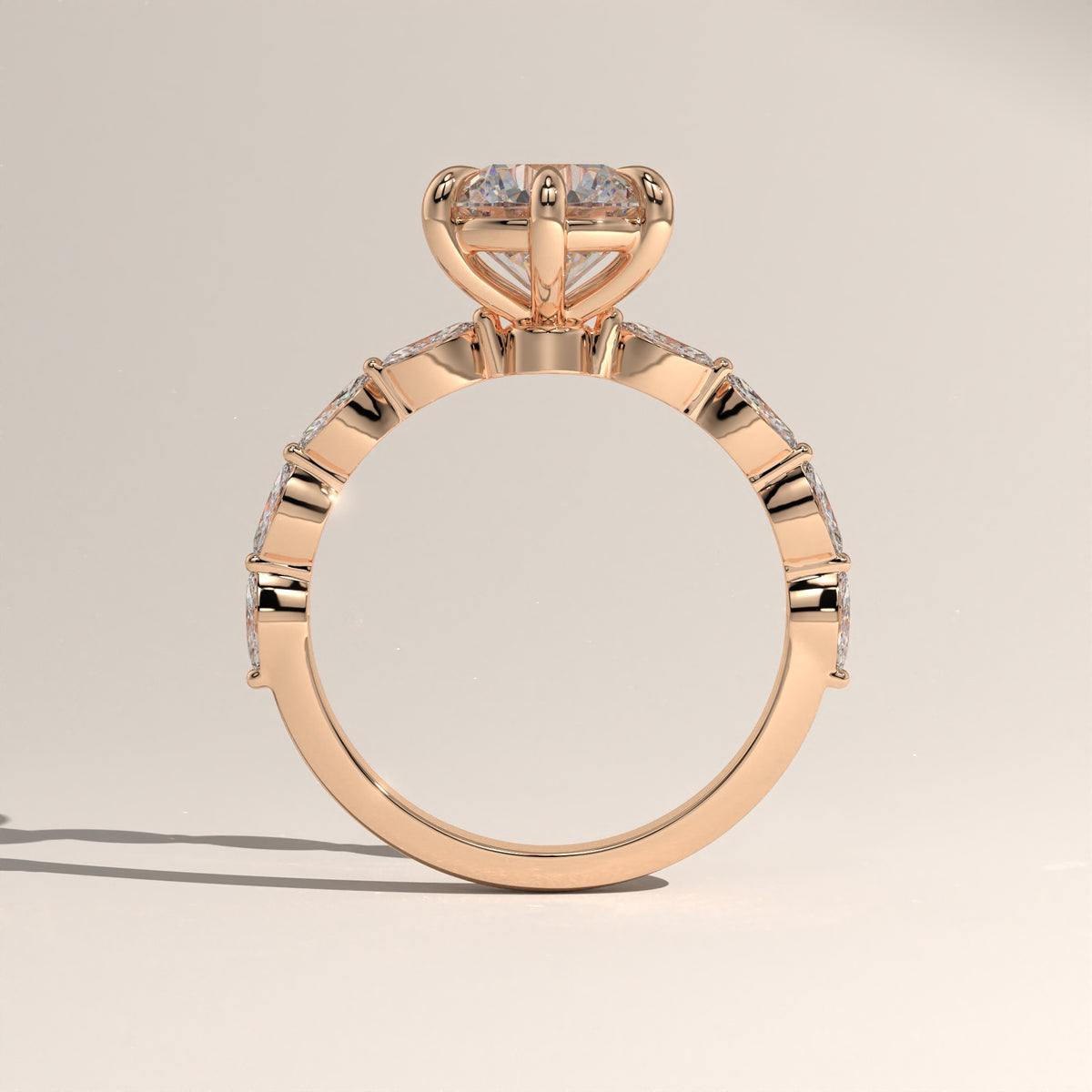 2ct Round Lab-Grown Diamond Engagement Ring with Marquise Diamond Band – Olive