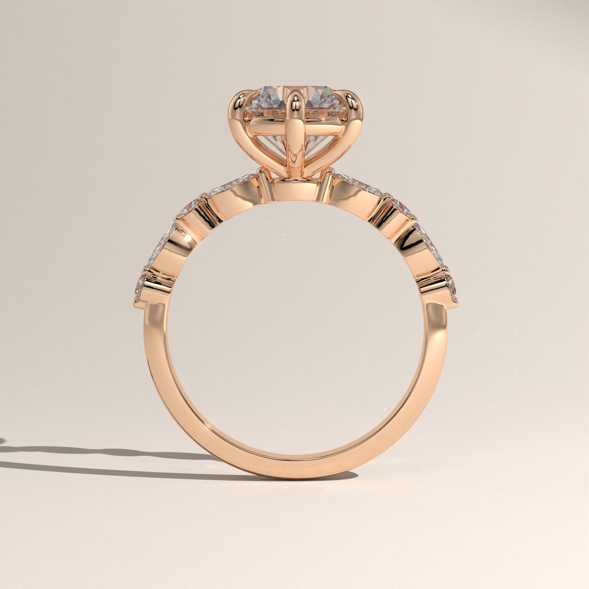 2ct Round Lab-Grown Diamond Engagement Ring with Marquise & Round Side Stones – Ayla