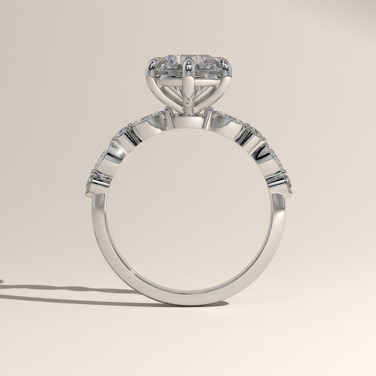 2ct Round Lab-Grown Diamond Engagement Ring with Marquise & Round Side Stones – Ayla