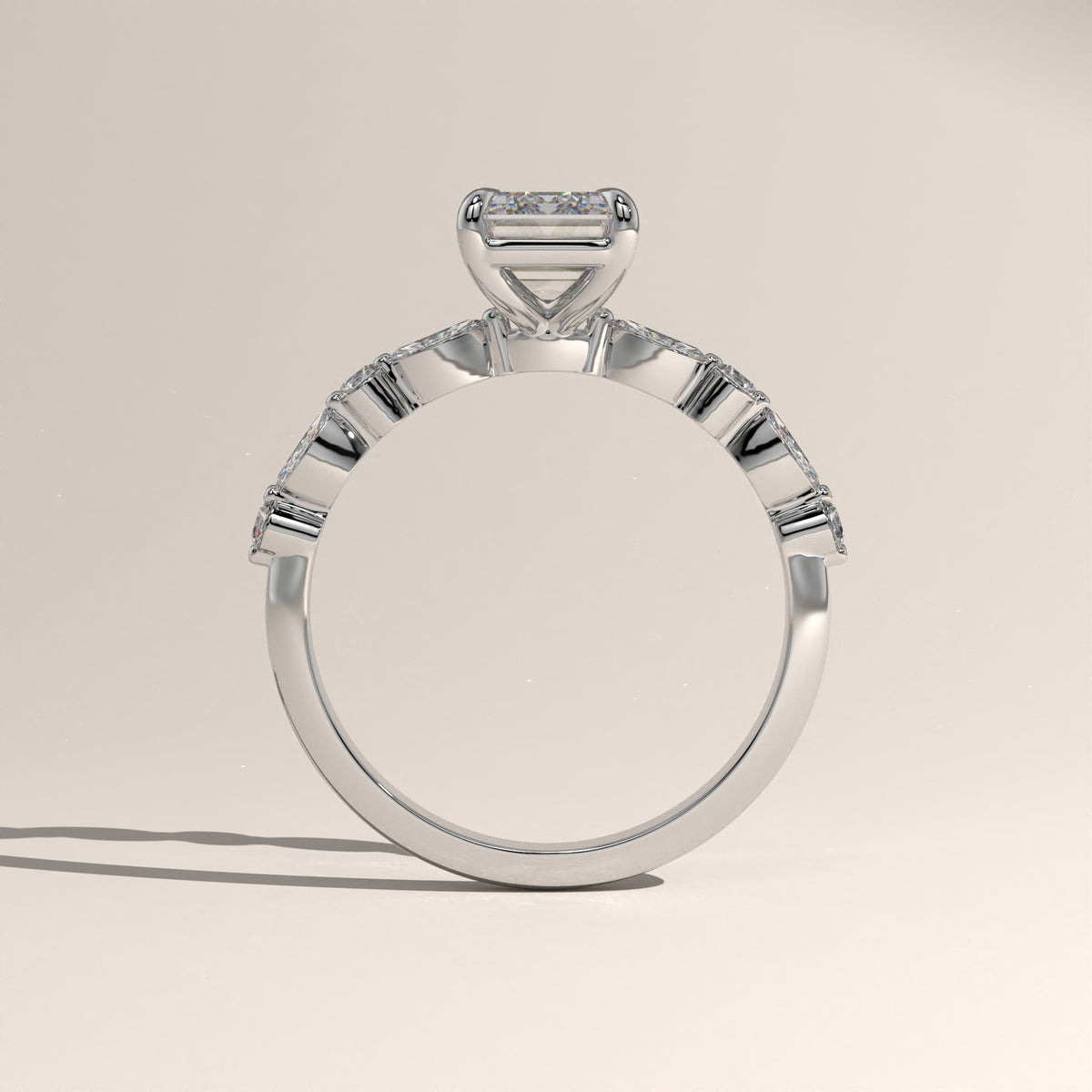 2ct Emerald Cut Lab-Grown Diamond Engagement Ring with Marquise & Round Side Stones – Ariel
