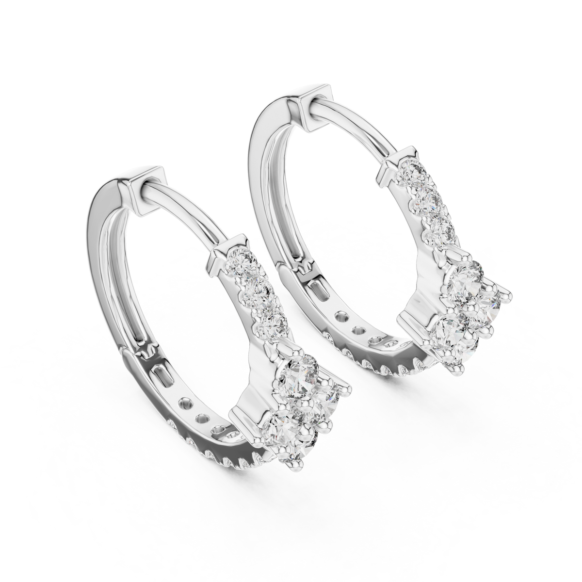 0.5ct TW Round Lab-Grown Diamond Cluster Hoop Earrings