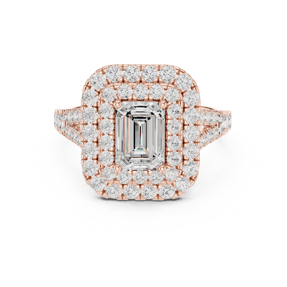 2.5ct TW Emerald Cut Lab-Grown Diamond Double Halo Ring