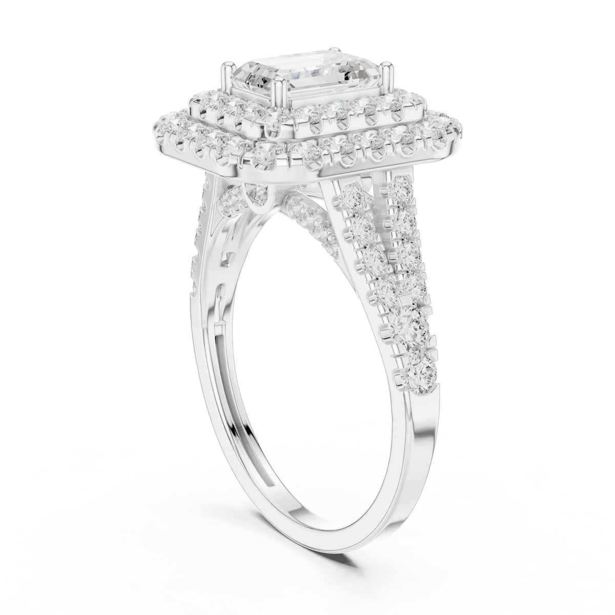2.5ct TW Emerald Cut Lab-Grown Diamond Double Halo Ring