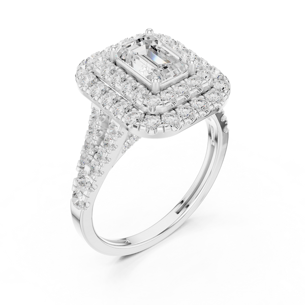 2.5ct TW Emerald Cut Lab-Grown Diamond Double Halo Ring