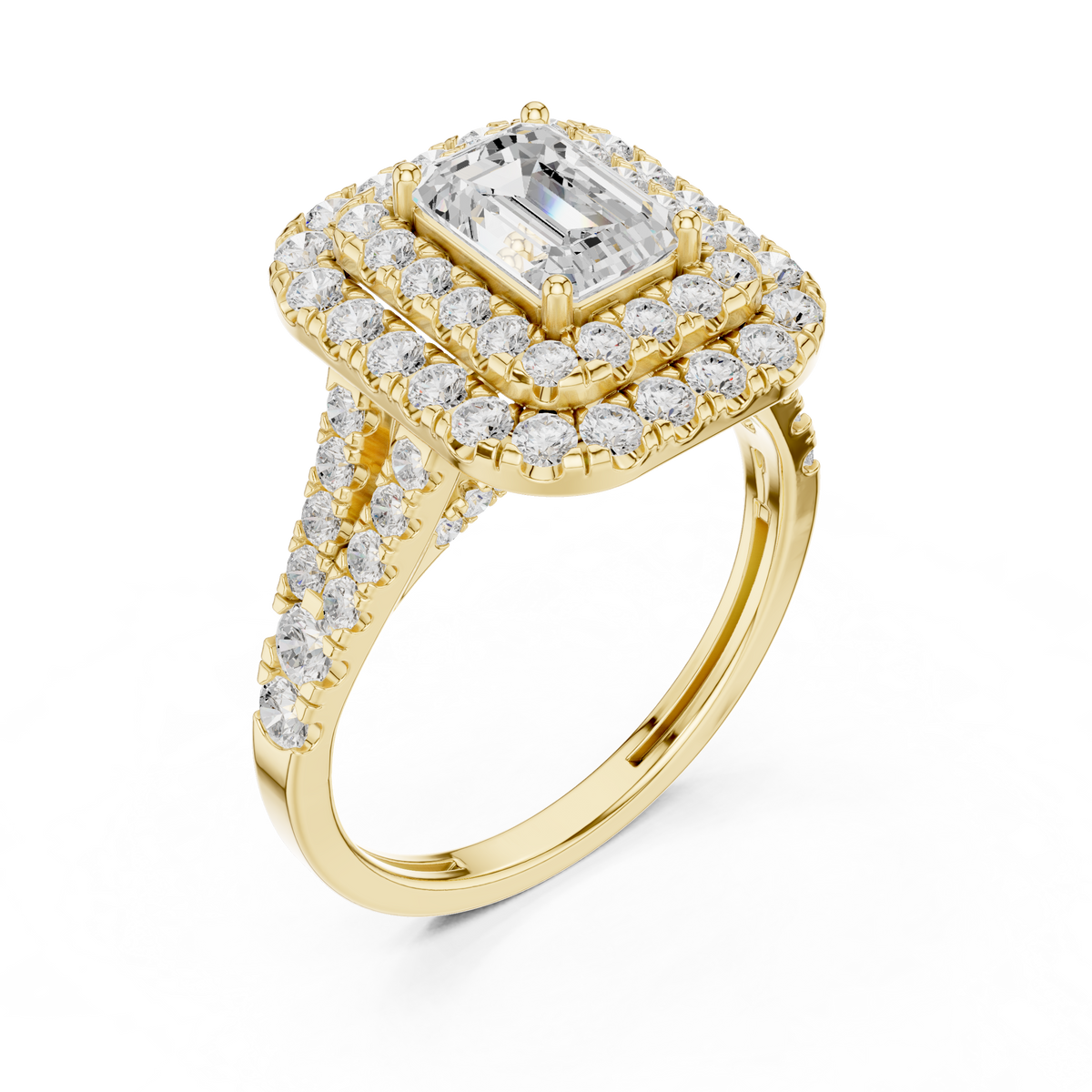 2.5ct TW Emerald Cut Lab-Grown Diamond Double Halo Ring
