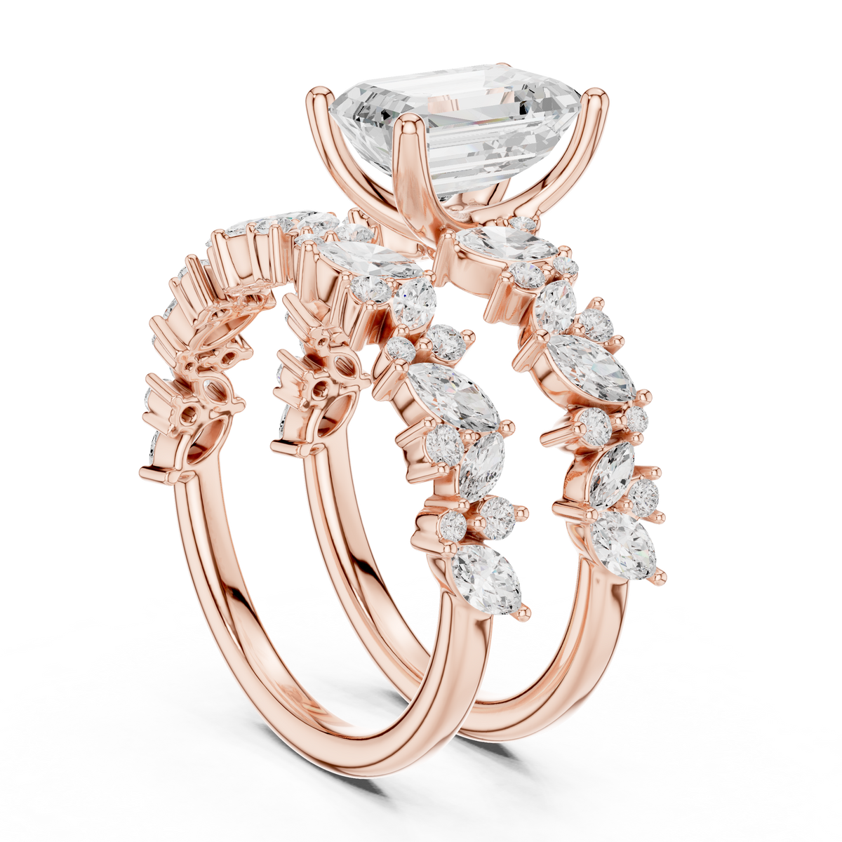 3ct TW Emerald Cut Lab-Grown Diamond Bridal Ring Set