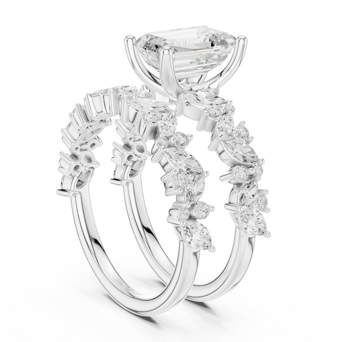 3ct TW Emerald Cut Lab-Grown Diamond Bridal Ring Set