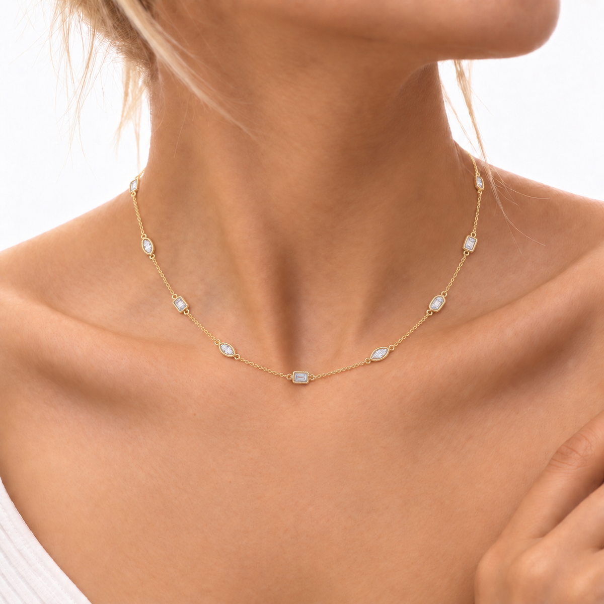 2.8ct TW Emerald and Marquise Lab-Grown Diamond Station Necklace