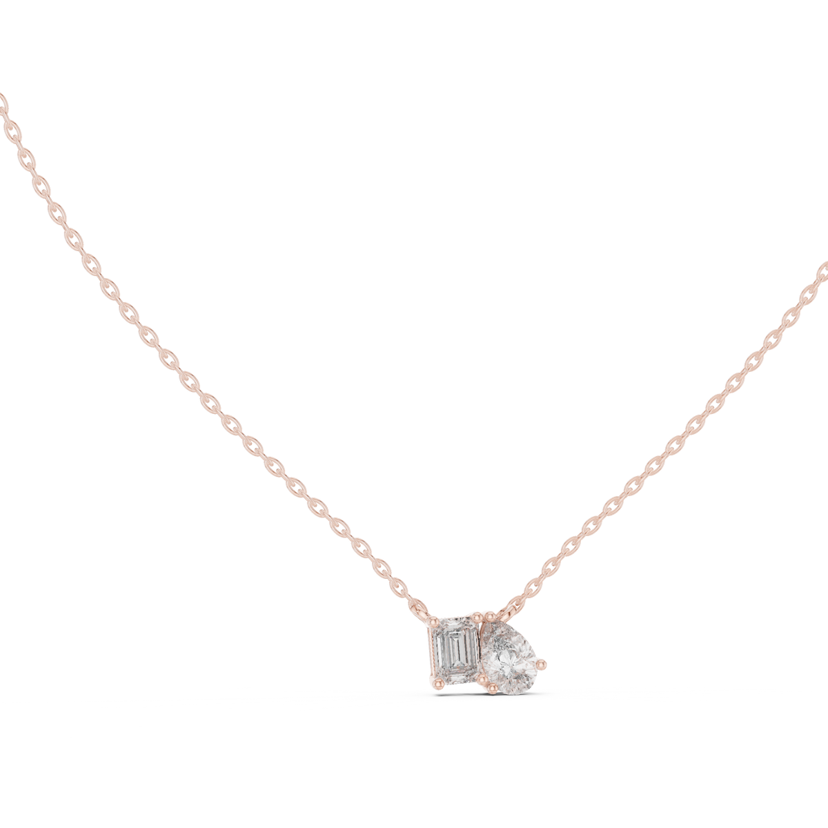 0.96ct TW Emerald and Pear Lab-Grown Diamond Toi et Moi Pendant Necklace