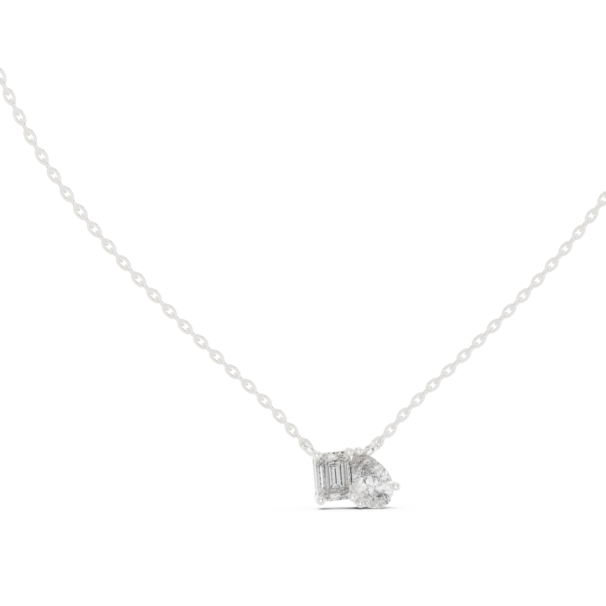 0.96ct TW Emerald and Pear Lab-Grown Diamond Toi et Moi Pendant Necklace