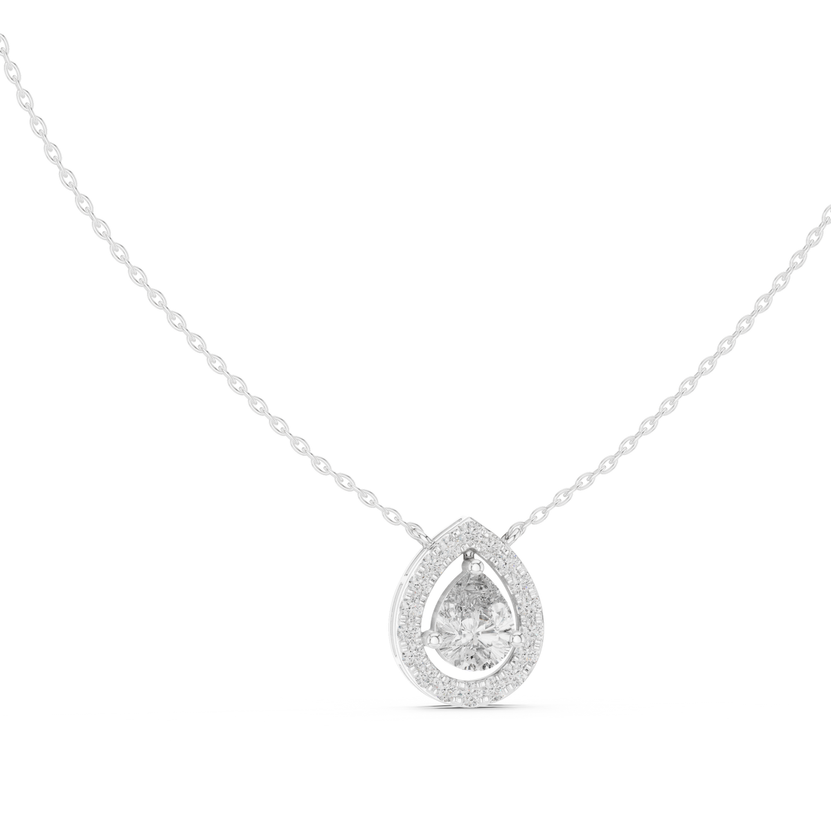 1.95ct TW Pear Lab-Grown Diamond Halo Pendant Necklace
