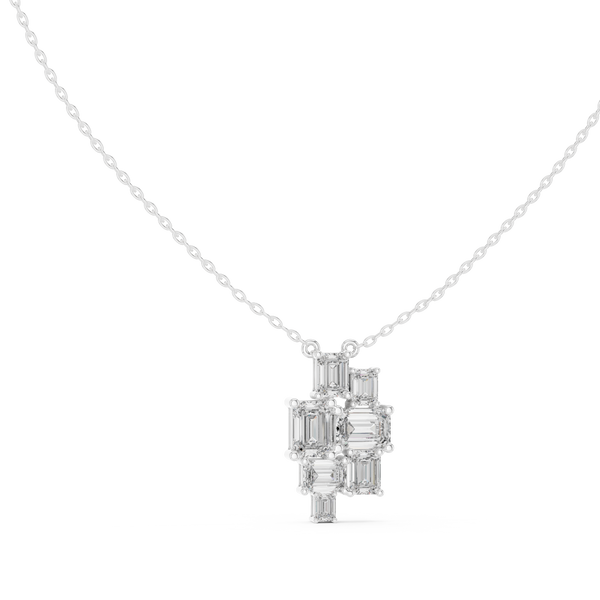 3.86ct TW Emerald Cut Lab-Grown Diamond Cluster Pendant Necklace