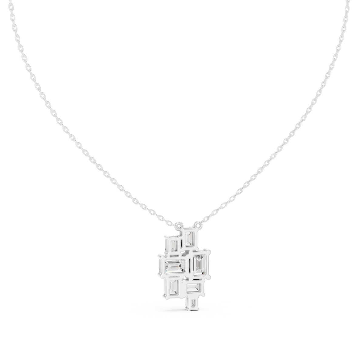 3.86ct TW Emerald Cut Lab-Grown Diamond Cluster Pendant Necklace