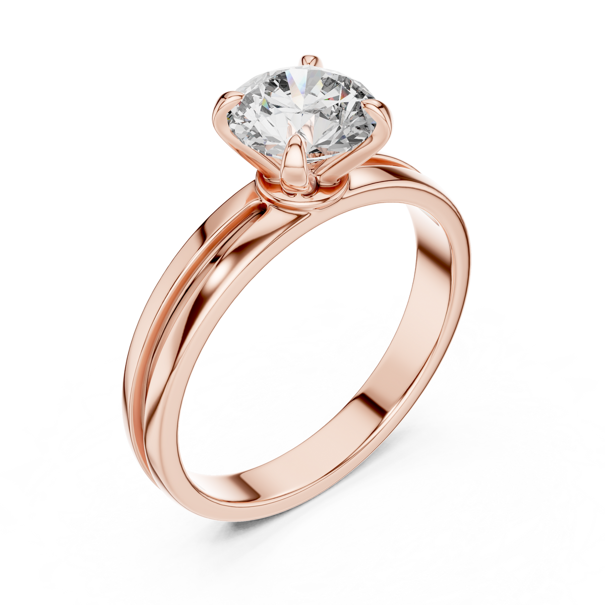 1ct TW Round Lab-Grown Diamond Grooved Band Solitaire Ring