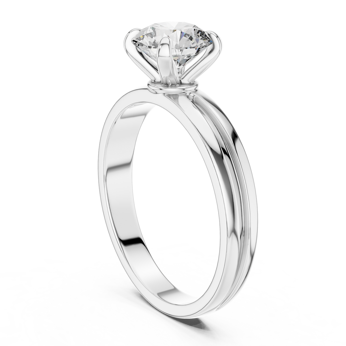 1ct TW Round Lab-Grown Diamond Grooved Band Solitaire Ring