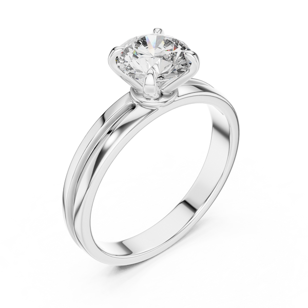 1ct TW Round Lab-Grown Diamond Grooved Band Solitaire Ring