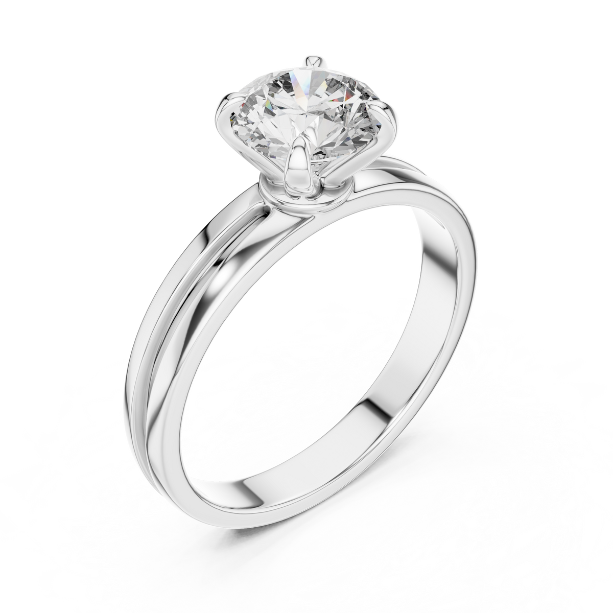 1ct TW Round Lab-Grown Diamond Grooved Band Solitaire Ring
