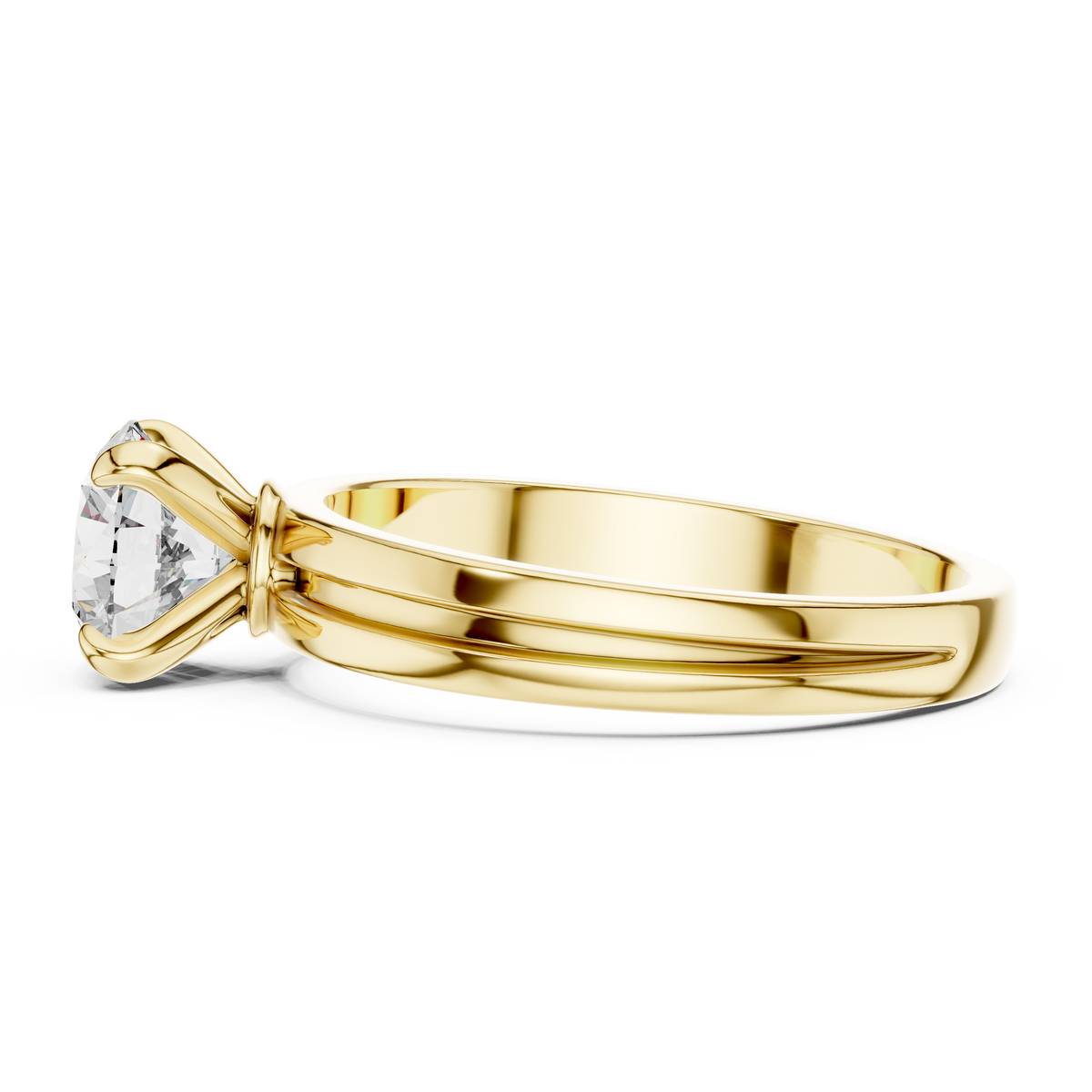 1ct TW Round Lab-Grown Diamond Grooved Band Solitaire Ring