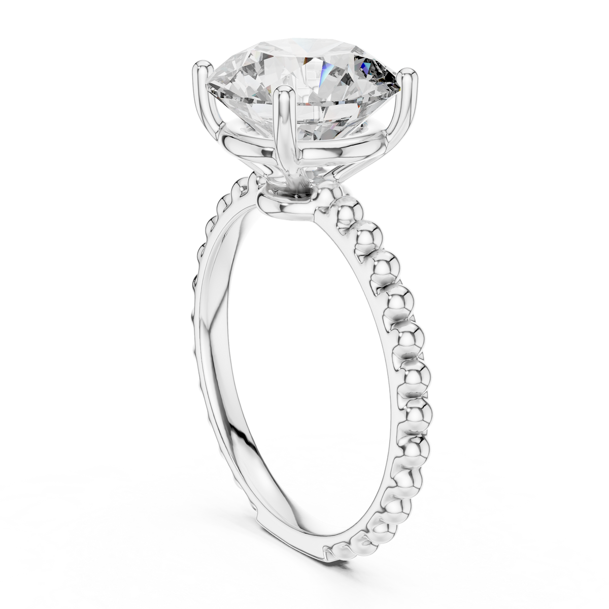 2.8ct TW Round Lab-Grown Diamond Beaded Band Solitaire Ring