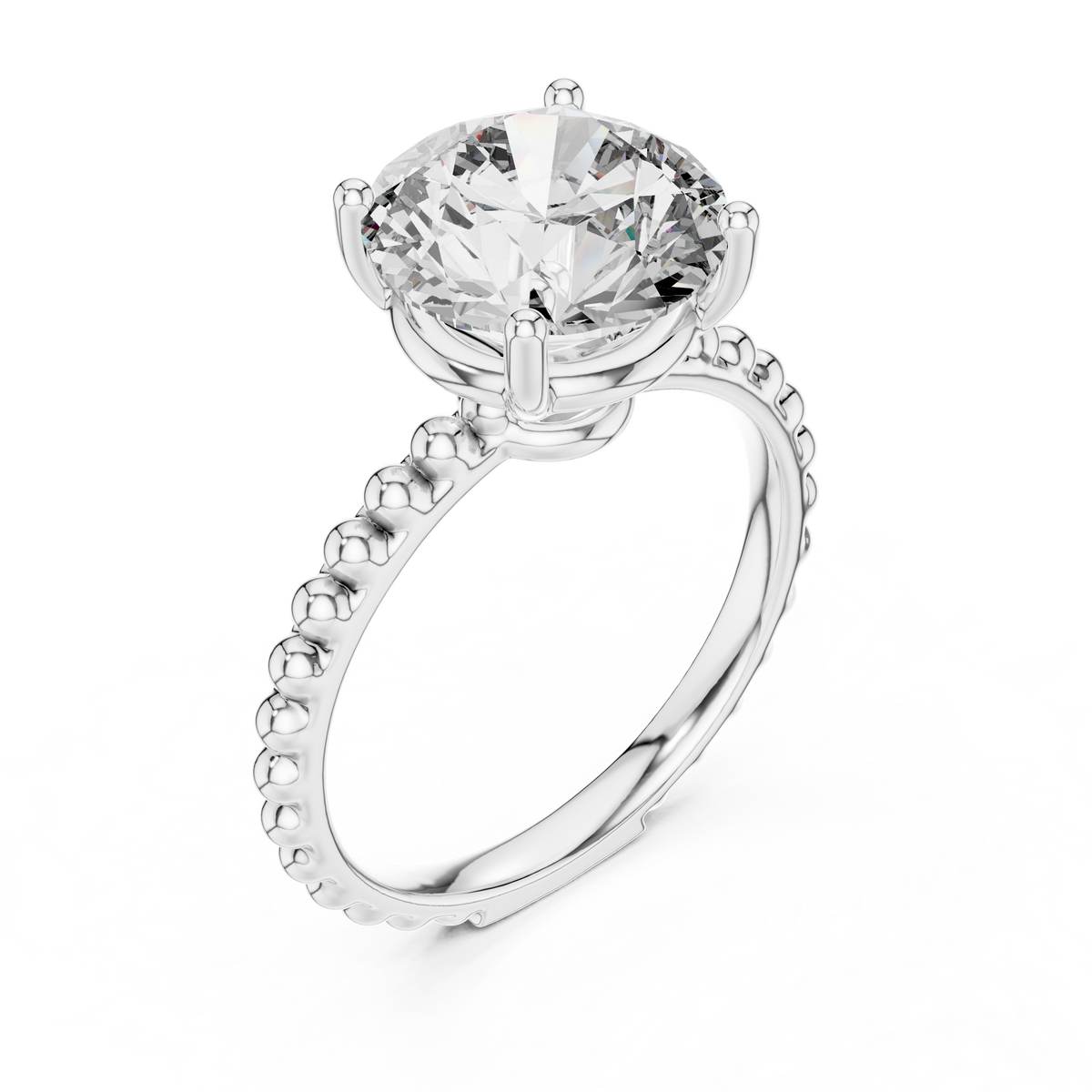 2.8ct TW Round Lab-Grown Diamond Beaded Band Solitaire Ring