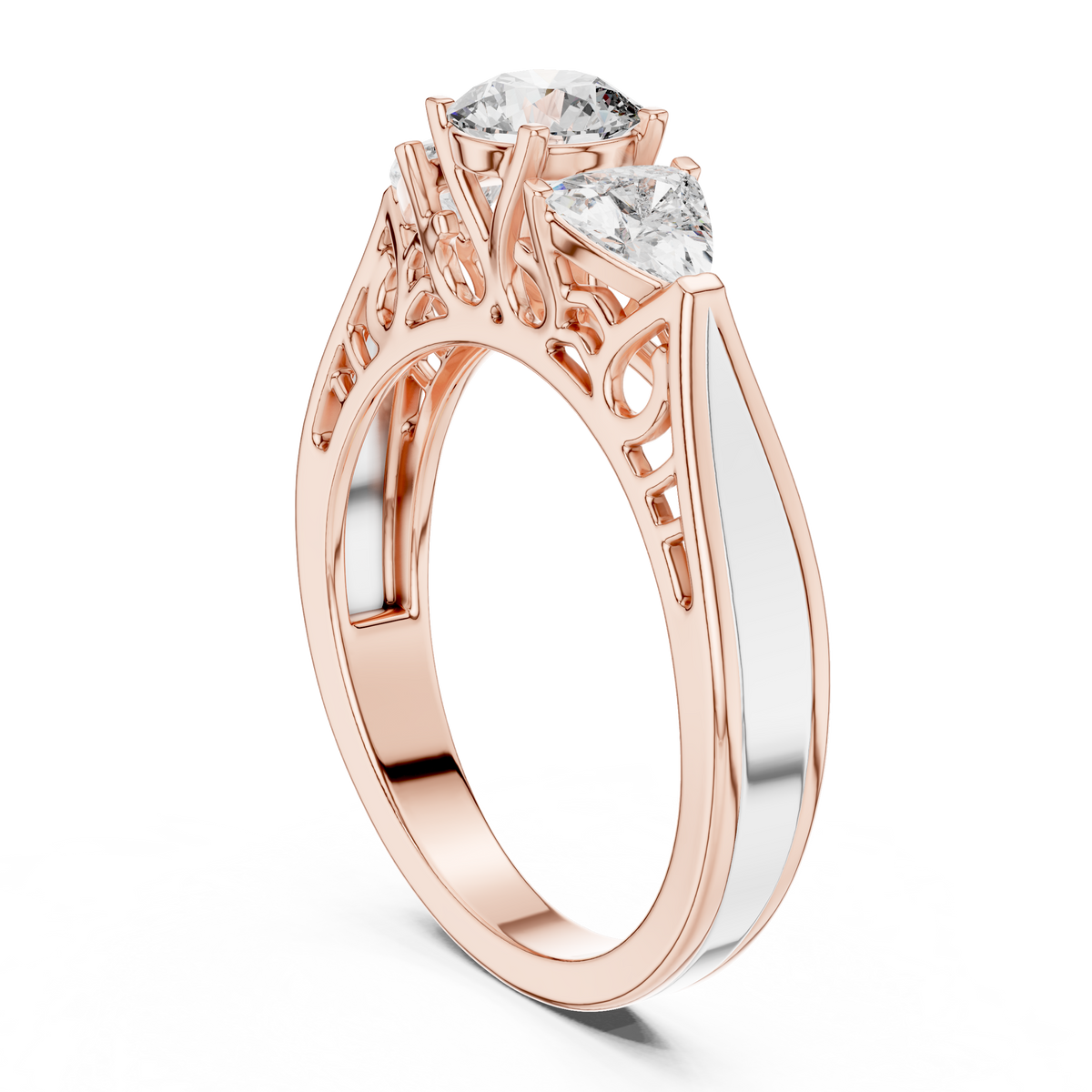 1.02ct TW Round and Trillion Lab-Grown Diamond Vintage Cathedral Ring