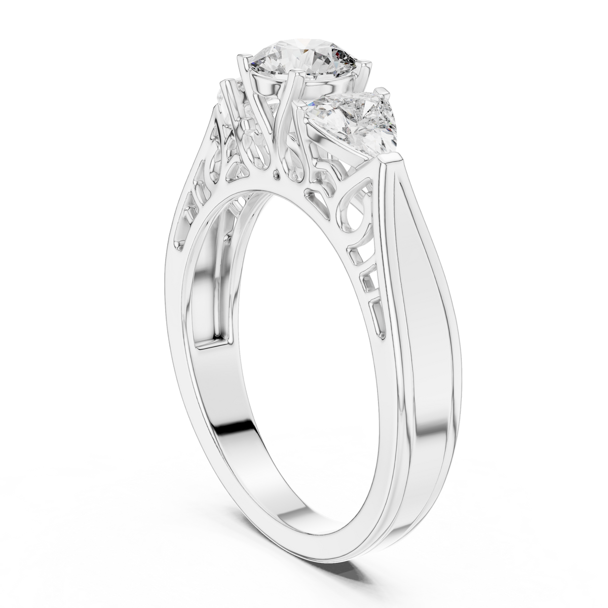 1.02ct TW Round and Trillion Lab-Grown Diamond Vintage Cathedral Ring