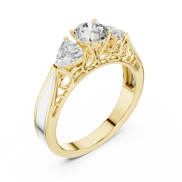 1.02ct TW Round and Trillion Lab-Grown Diamond Vintage Cathedral Ring