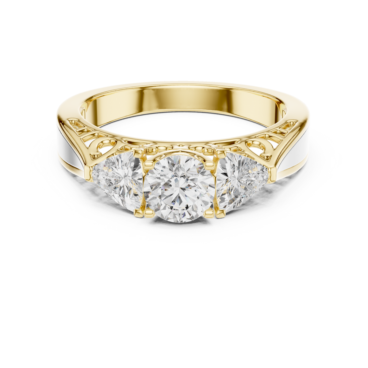 1.02ct TW Round and Trillion Lab-Grown Diamond Vintage Cathedral Ring