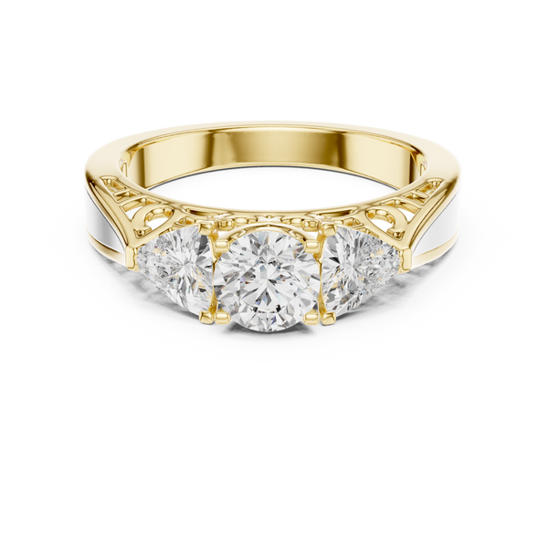 1.02ct TW Round and Trillion Lab-Grown Diamond Vintage Cathedral Ring