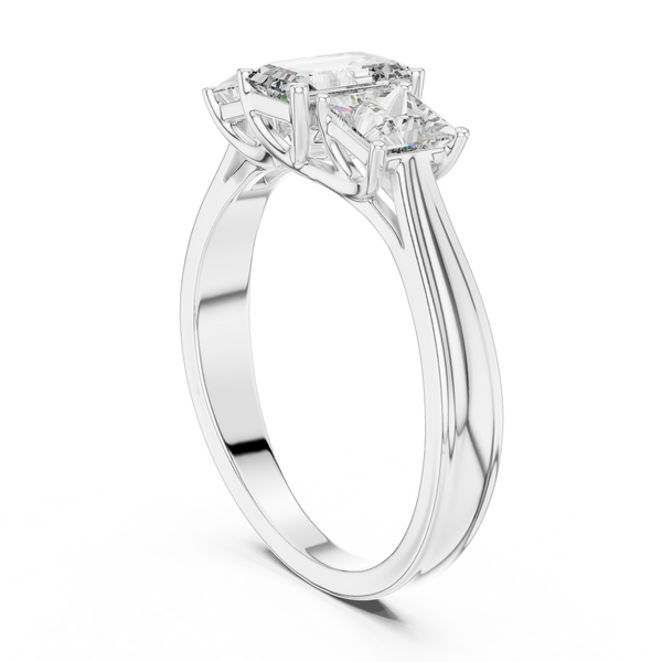 1.16ct TW Emerald Cut Lab-Grown Diamond Princess Three Stone Ring