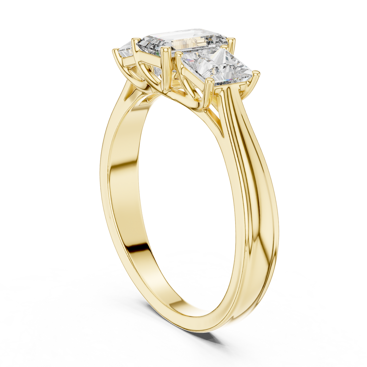 1.16ct TW Emerald Cut Lab-Grown Diamond Princess Three Stone Ring