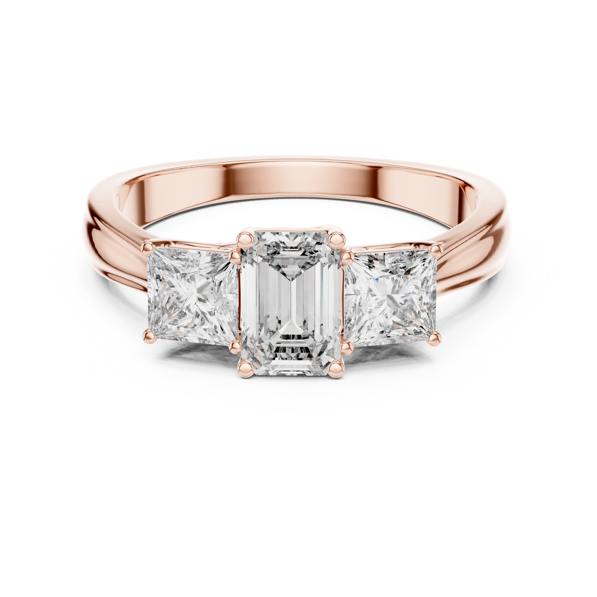 1.16ct TW Emerald Cut Lab-Grown Diamond Princess Three Stone Ring