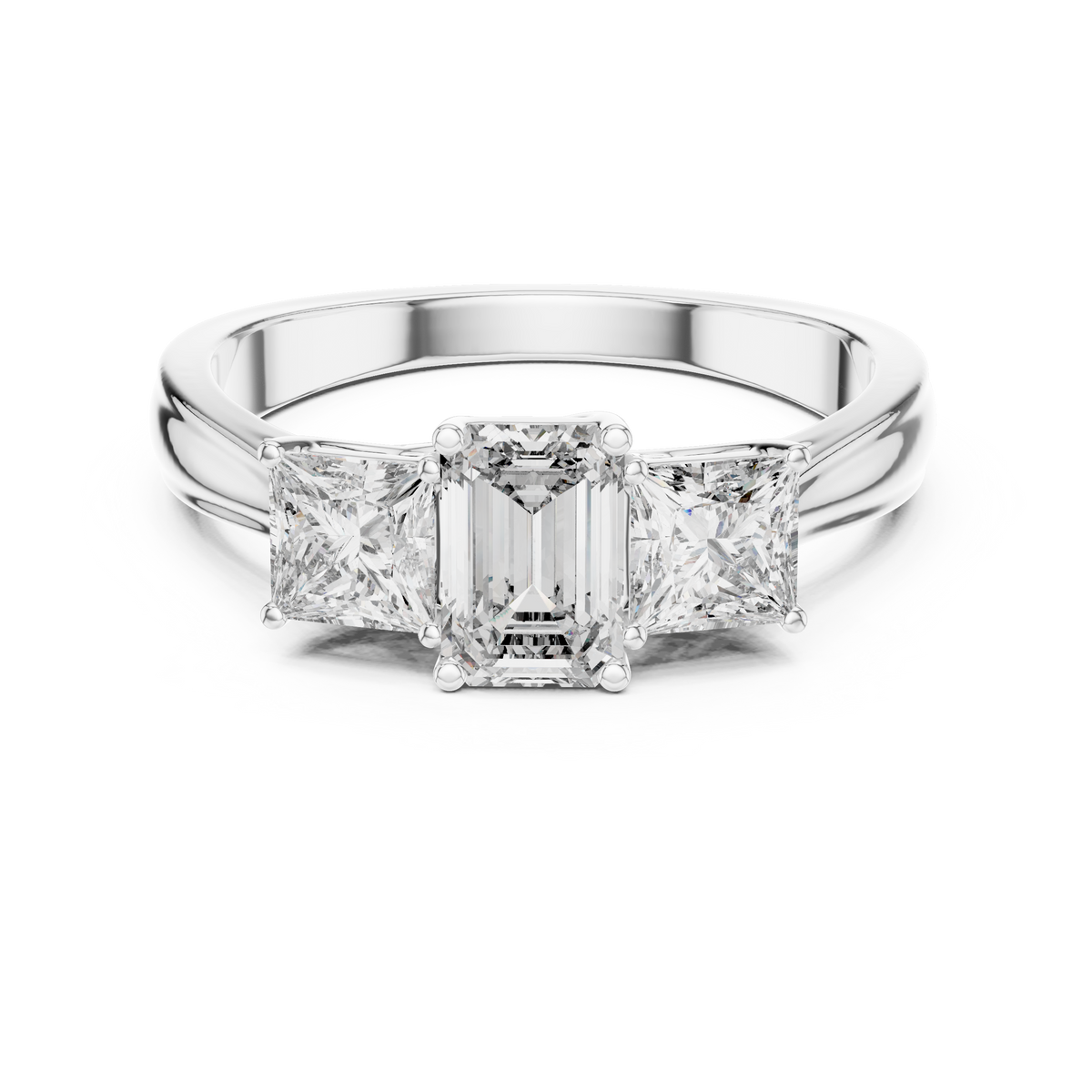 1.16ct TW Emerald Cut Lab-Grown Diamond Princess Three Stone Ring