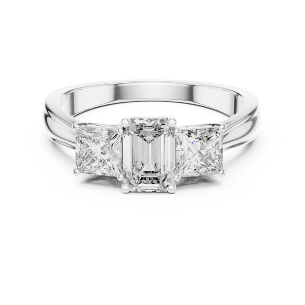 1.16ct TW Emerald Cut Lab-Grown Diamond Princess Three Stone Ring