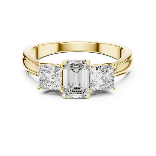 1.16ct TW Emerald Cut Lab-Grown Diamond Princess Three Stone Ring