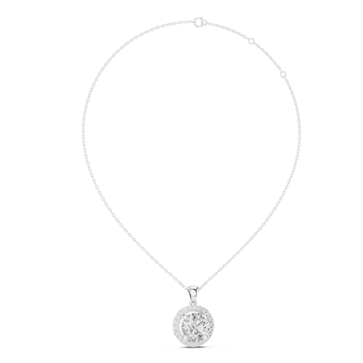 3.22ct TW Round Lab-Grown Diamond Halo Pendant Necklace