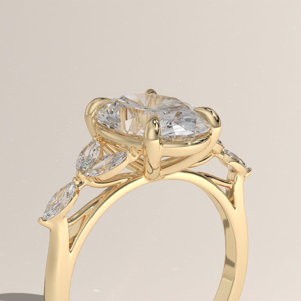 3.19ct Oval Lab-Grown Diamond Engagement Ring with Marquise Side Stones – Maria