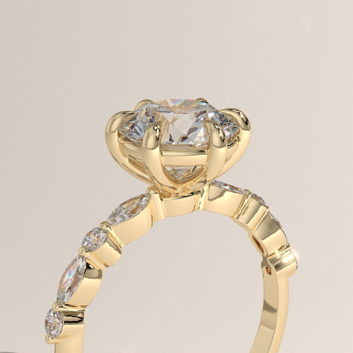 2ct Round Lab-Grown Diamond Engagement Ring with Marquise & Round Side Stones – Ayla