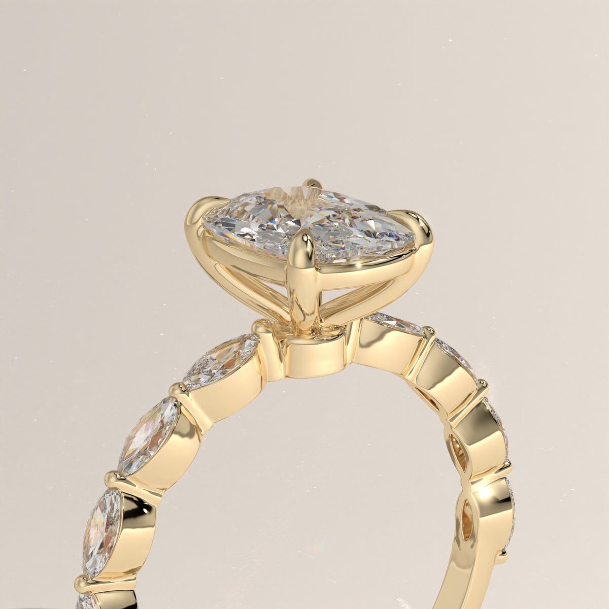 3ct Cushion Cut Lab-Grown Diamond Engagement Ring with Marquise Diamond Band – Fern