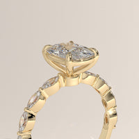Yellow Gold 3ct Cushion Cut Lab-Grown Diamond Engagement Ring with Marquise Diamond Band – Fern, view 2 — Verasah